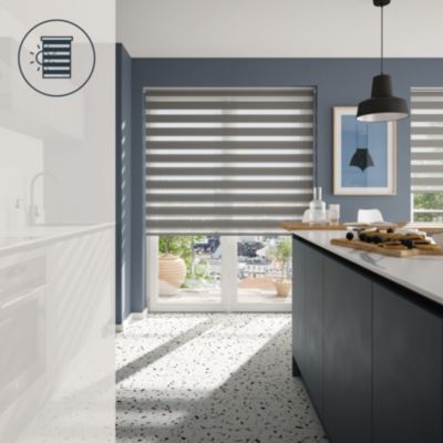 Store enrouleur jour / nuit sans perçage Elin 2 gris béton l.180 x H.240cm Goodhome