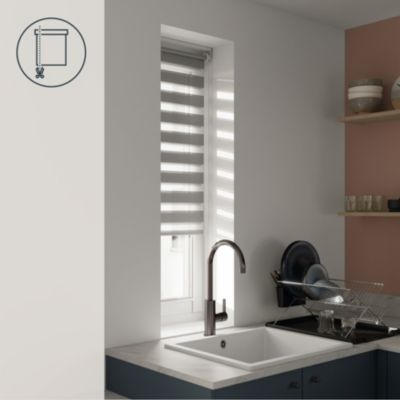 Store enrouleur jour / nuit sans perçage Elin 2 gris béton l.40 x H.140cm Goodhome