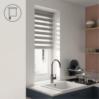 Store enrouleur jour / nuit sans perçage Elin 2 gris béton l.55 x H.180cm Goodhome