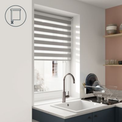 Store enrouleur jour / nuit sans perçage Elin 2 gris béton l.80 x H.180cm Goodhome