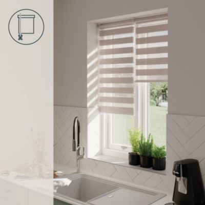 Store enrouleur jour / nuit sans perçage Elin 2 gris perle l.45 x H.140cm Goodhome