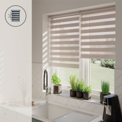 Store enrouleur jour / nuit sans perçage Elin 2 gris perle l.55 x H.180cm Goodhome