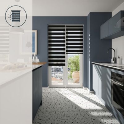 Store enrouleur jour / nuit sans perçage Elin 2 noir l.75 x H.240cm Goodhome