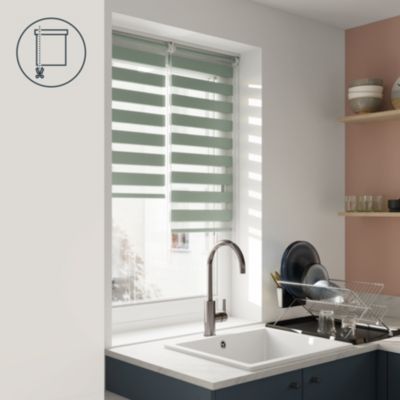 Store enrouleur jour / nuit sans perçage Elin 2 vert céladon l.40 x H.140cm Goodhome