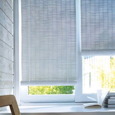 Store enrouleur tamisant bois tissé blanc H.200 x 100cm Ballauff