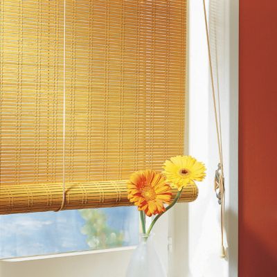 Store enrouleur tamisant bois tissé coloris chamois H.180 x 140cm Ballauf