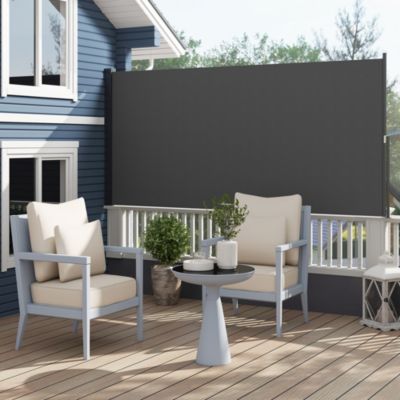 Store latéral brise-vue paravent rétractable de jardin dim. 3 x 1,4 m alu. polyester gris foncé