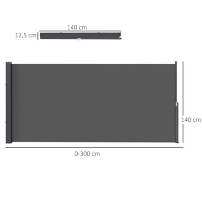 Store latéral brise-vue paravent rétractable de jardin dim. 3 x 1,4 m alu. polyester gris foncé
