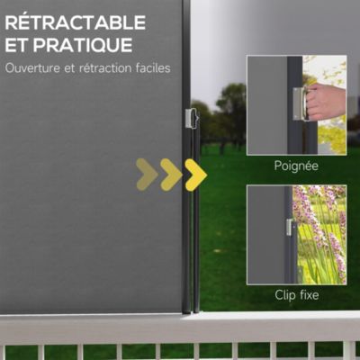 Store latéral brise-vue paravent rétractable de jardin dim. 3 x 1,4 m alu. polyester gris foncé