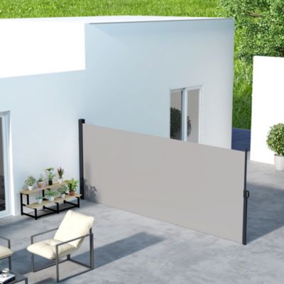 Store latéral brise-vue paravent rétractable de jardin dim. 4L x 1,80H m alu. polyester haute densité gris