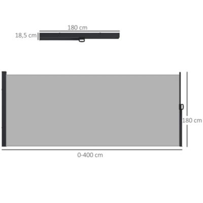 Store latéral brise-vue paravent rétractable de jardin dim. 4L x 1,80H m alu. polyester haute densité gris