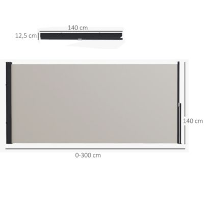 Store latéral brise-vue paravent rétractable dim. 3L x 1,40H m gris