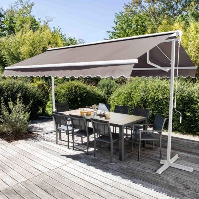 Store mobile électrique double pente 3 x 4m aluminium taupe  Oviala