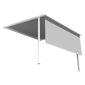 Store pergola toile rétractable - LURRA (Motorisé Secours à Télécommande + LED - Blanc brillant - Gris clair - 4.00m x 4.00m)