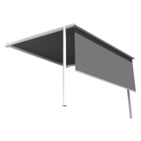 Store pergola toile rétractable - LURRA (Motorisé Secours à Télécommande + LED - Blanc brillant - Gris foncé - 4.00m x 3.00m)