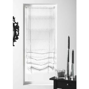 Store à remonter voilage organza fantaisie 'goutte d'eau' (57x200cm - Blanc)