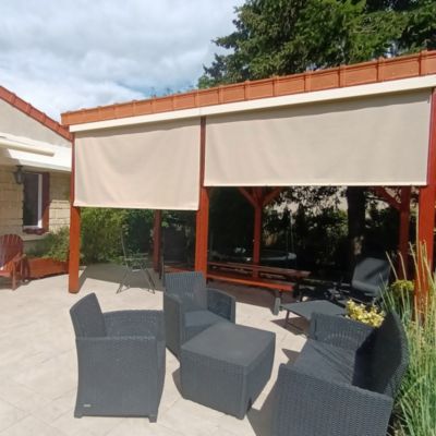 Store vertical 1,4 x 2,5 m enrouleur extérieur terrasse ou balcon - Armature Blanc laqué - Toile Dune - Sunny Inch