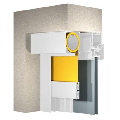 Store vertical LOLITE et HELIOLITE 4,50x2,50 M (Motorisé à Télécommande - Blanc - Toile micro-perforée crème)