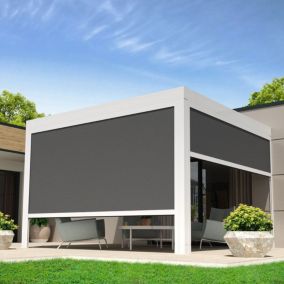 Store vertical pour pergola LOLITE et HELIOLITE 2,50x2,50 M (Motorisé à Télécommande - Blanc satiné RAL9010 - Gris graphite)