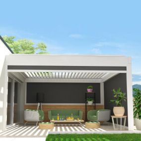 Store vertical pour pergola SPINELLE et HYLIA 3,00x2,50 M (Motorisé à Télécommande - Blanc satiné RAL9010 - Gris graphite)