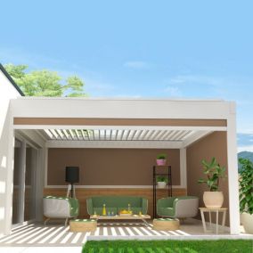 Store vertical pour pergola SPINELLE et HYLIA 3,00x2,50 M (Motorisé à Télécommande - Blanc satiné RAL9010 - Taupe)