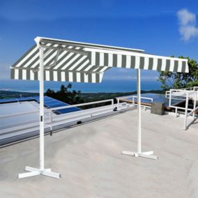 Stores bannes de terrasse double pente avec coffre sur pied - 3,5 x 3 m - Blanc gris - Sunny Inch