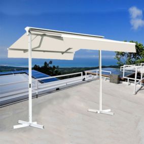 Stores bannes de terrasse double pente avec coffre sur pied - 3,5 x 3 m - Ecru - Sunny Inch