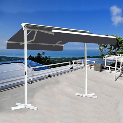 Stores bannes de terrasse double pente avec coffre sur pied - 4 x 4 m - Gris anthracite - Sunny Inch