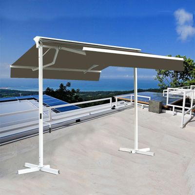 Stores bannes de terrasse double pente avec coffre sur pied - 4 x 4 m - Taupe - Sunny Inch