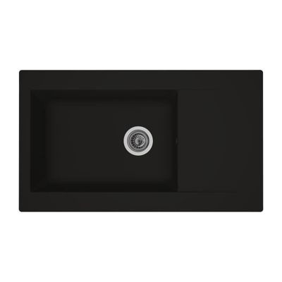 STRADOUR Evier cuisine a encastrer 1 grand bac + 1 egouttoir Einna - Resine - 86 x 50 cm - Noir