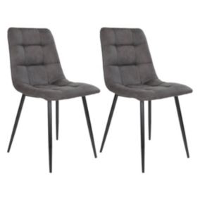 STRIB - Lot de 2 Chaises Tissu Gris Foncé et Piétement Acier