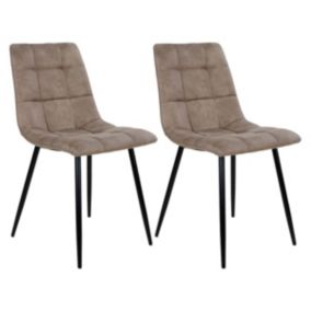 STRIB - Lot de 2 Chaises Tissu Marron et Piétement Acier