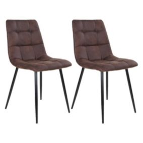 STRIB - Lot de 2 Chaises Tissu Marron Foncé et Piétement Acier