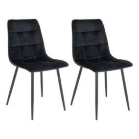 STRIB - Lot de 2 Chaises Velours Noir et Piétement Acier