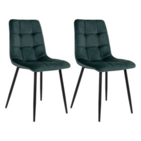 STRIB - Lot de 2 Chaises Velours Vert Foncé et Piétement Acier