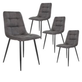 STRIB - Lot de 4 Chaises Tissu Gris Foncé et Piétement Acier