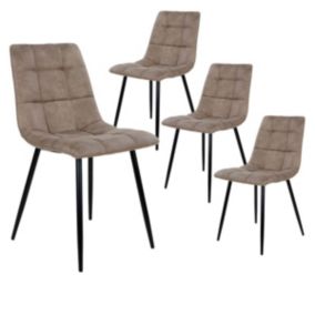 STRIB - Lot de 4 Chaises Tissu Marron et Piétement Acier