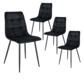 STRIB - Lot de 4 Chaises Velours Noir et Piétement Acier