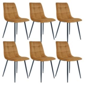 STRIB - Lot de 6 Chaises Velours Jaune et Piétement Acier