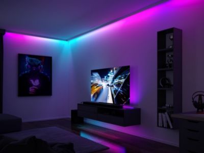 Strip LED intégré dimmable autocollant Dynamic Rainbow RGB Paulmann 4W blanc mat L.1,5m x H.0,2x P.0,2cm