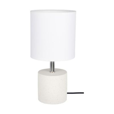 Strong Round Lampe de Table 1xE27 Max.25W Béton Blanc/Câble PVC Noir/Abat-jour en Tissu Blanc