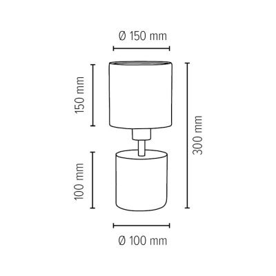 Strong Round Lampe de Table 1xE27 Max.25W Béton Blanc/Câble PVC Noir/Abat-jour en Tissu Blanc