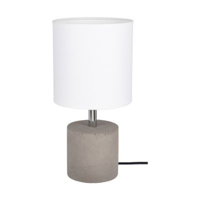 Strong Round Lampe de Table 1xE27 Max.25W Béton Gris/Câble PVC Noir/Abat-jour en Tissu Blanc