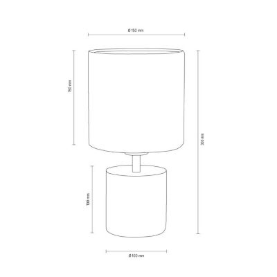 Strong Round Lampe de Table 1xE27 Max.25W Béton Gris/Câble PVC Noir/Abat-jour en Tissu Blanc