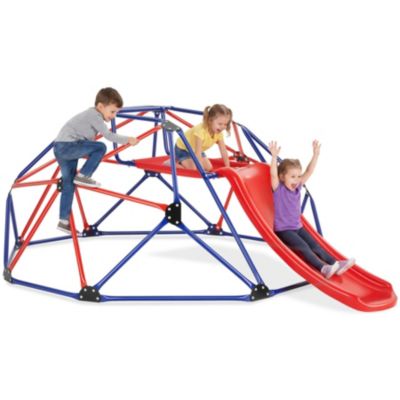 Structure d'escalade avec toboggan résistante aux intempéries rouge bleu acier thermolaqué 185 x 243 x 90 cm