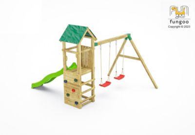 Structure de jeux en bois avec toboggan et balançoire double Charly Fungoo Castorama