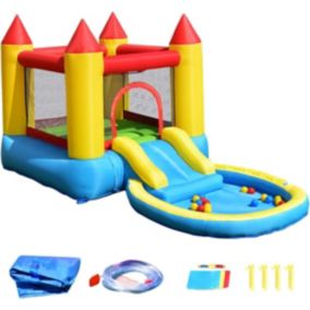 Structure Gonflable avec Toboggan et Piscine 30 Balles Inclus Gonfleur Non-Inclus