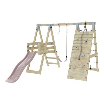Structure à grimper PolarPlay Pingouin avec balançoire et mur d'escalade avec toboggan & échelle d'escalade en bois non traité