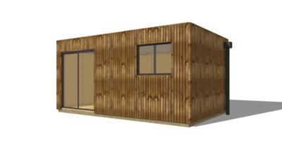 STUDIO DE JARDIN / 19,5 m2 - 5,55 x 3,52m / Plancher isolé / Bardage Brun / Intérieur OSB / Livraison Gratuite