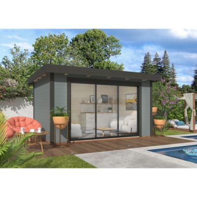 Studio de jardin bois White Wood Lydia peint gris Ep.28 mm surface ...